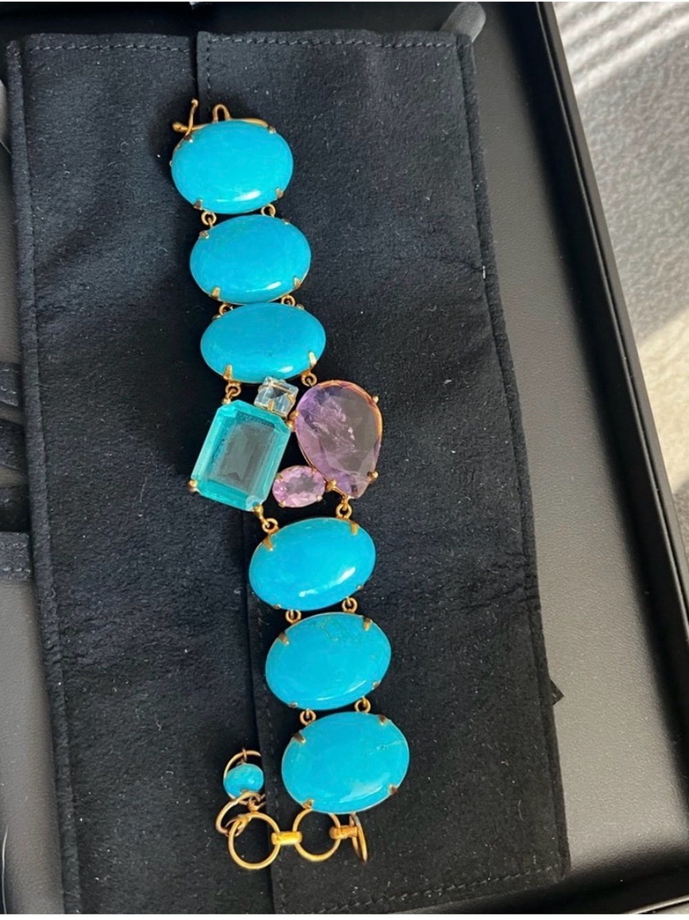 Bounkit Turquoise Amethyst and Topaz Gold-Plated Statement Bracelet - Picture 9 of 10